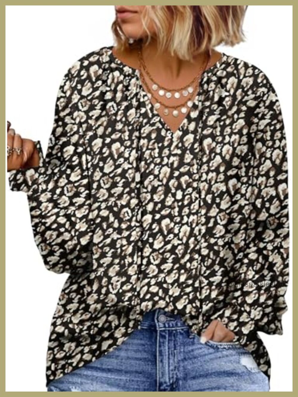 Womens Plus Size Boho Floral Blouse V-Neck Smocked Long Sleeve Top